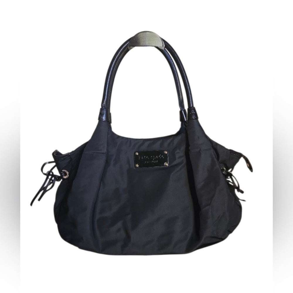 Kate Spade Lg Black Tote Handbag Or Shoulder bag with Leather Accents